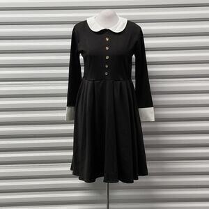 Womens Retro Wednesday Addams Dress Size Large Black Gothic Chic Mod Peter Pan